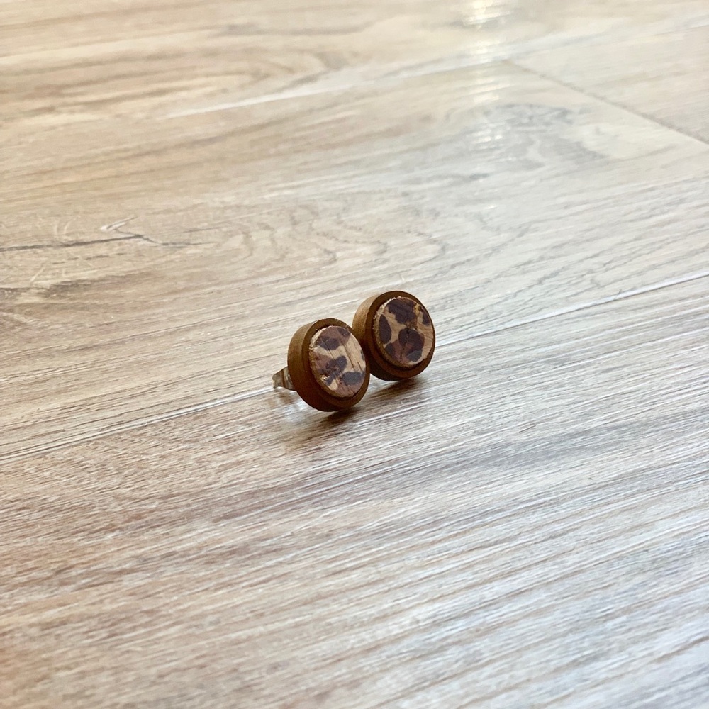 Wooden Leopard Print Stud Earrings 🐆